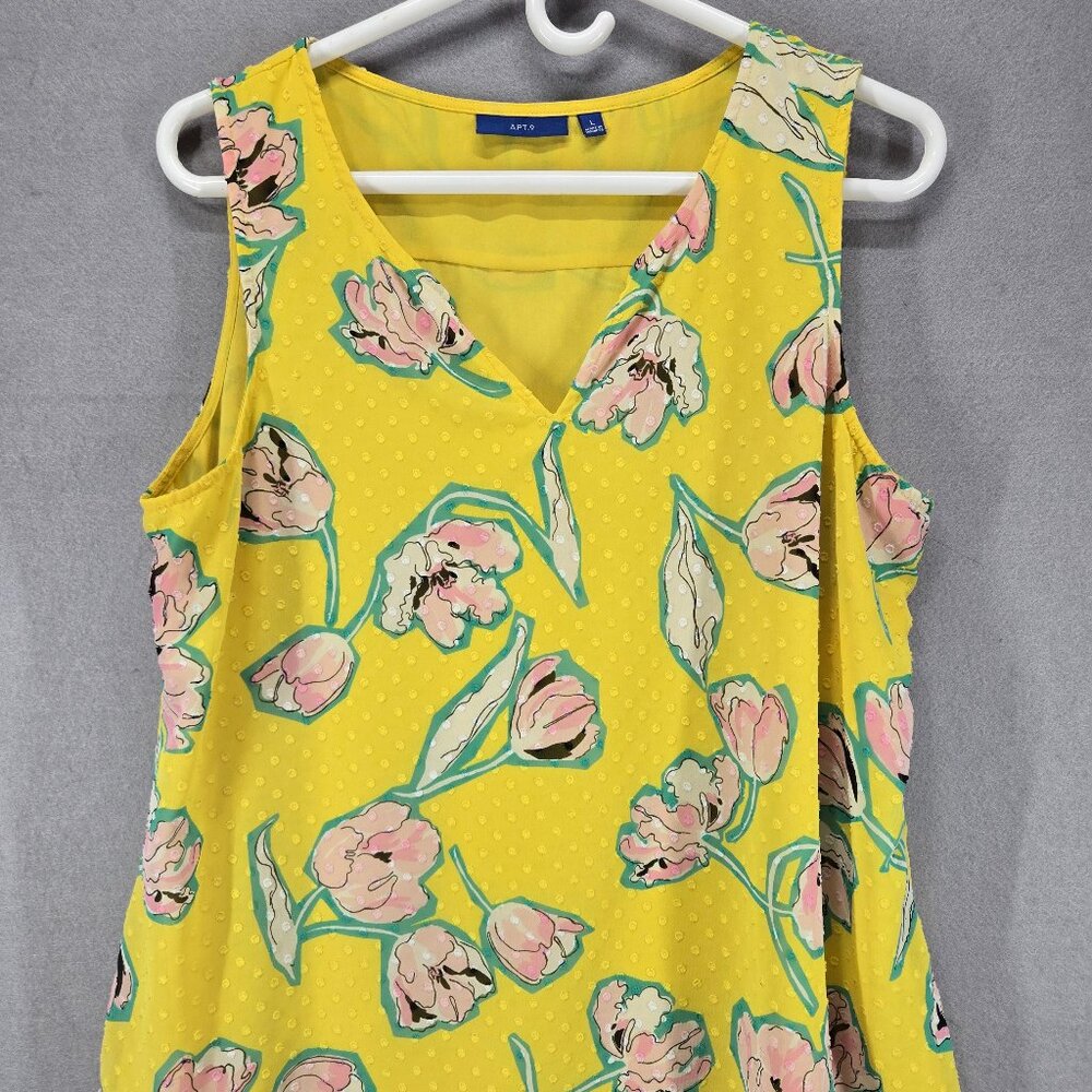 Apt 9 Women's Sleeveless V-neck Blouse, Yellow Floral, Lined, Large, Hi-Lo Hem